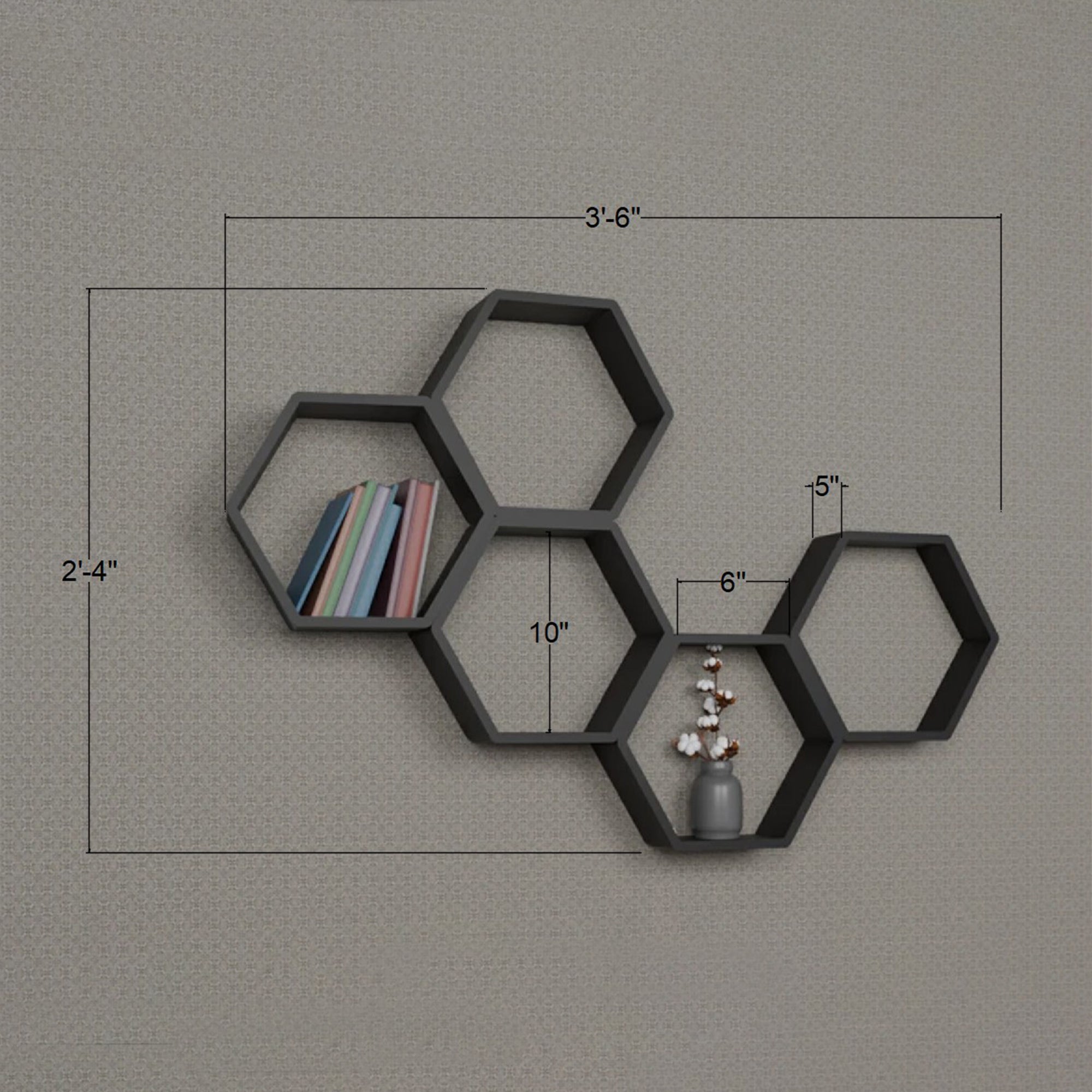 Metafurn HexaFloat Wall Mounted Shelf – Modern NFC Hexagonal Floating Storage Shelf
