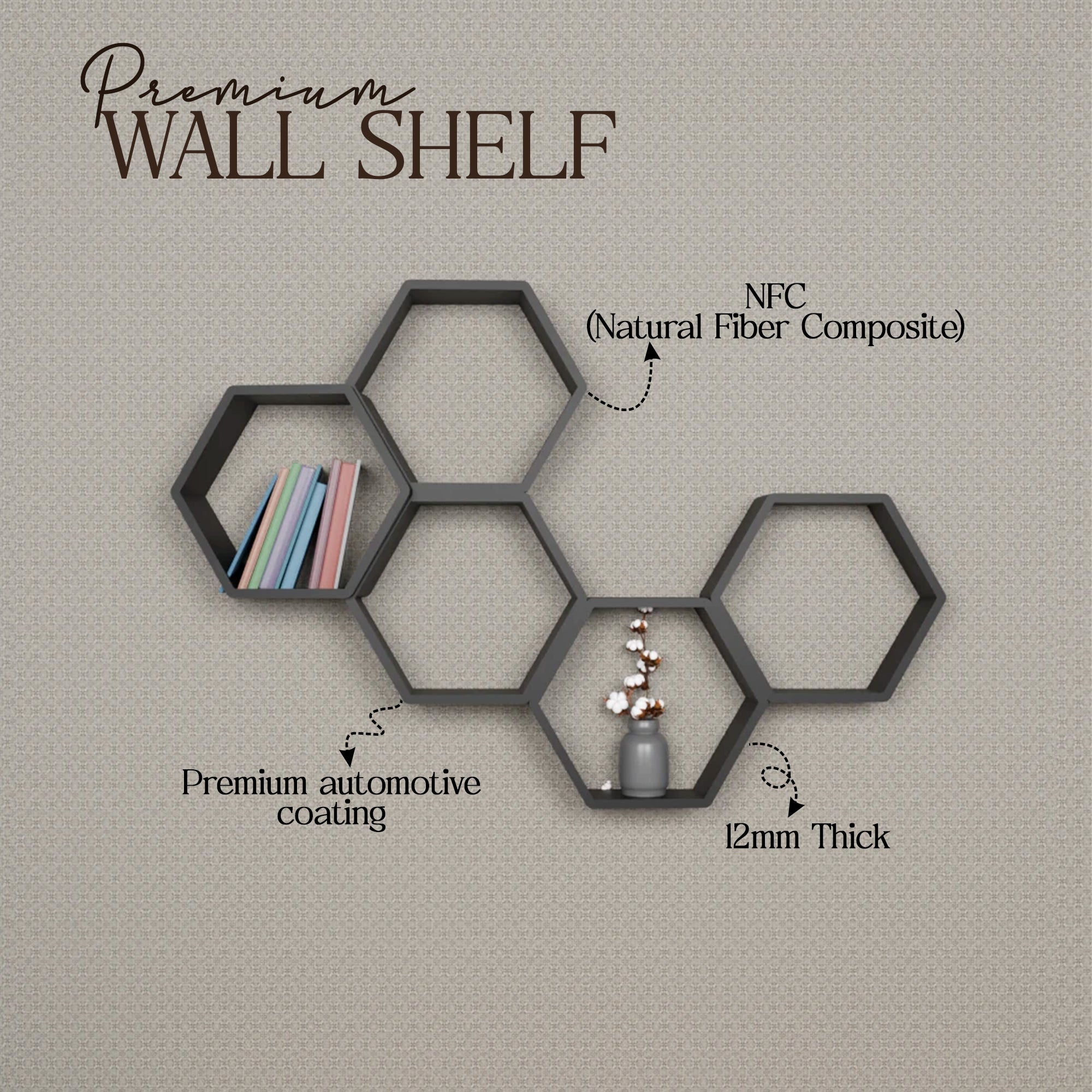 Metafurn HexaFloat Wall Shelf – Honeycomb Hexagonal NFC Floating Shelf for Modern Wall Decor