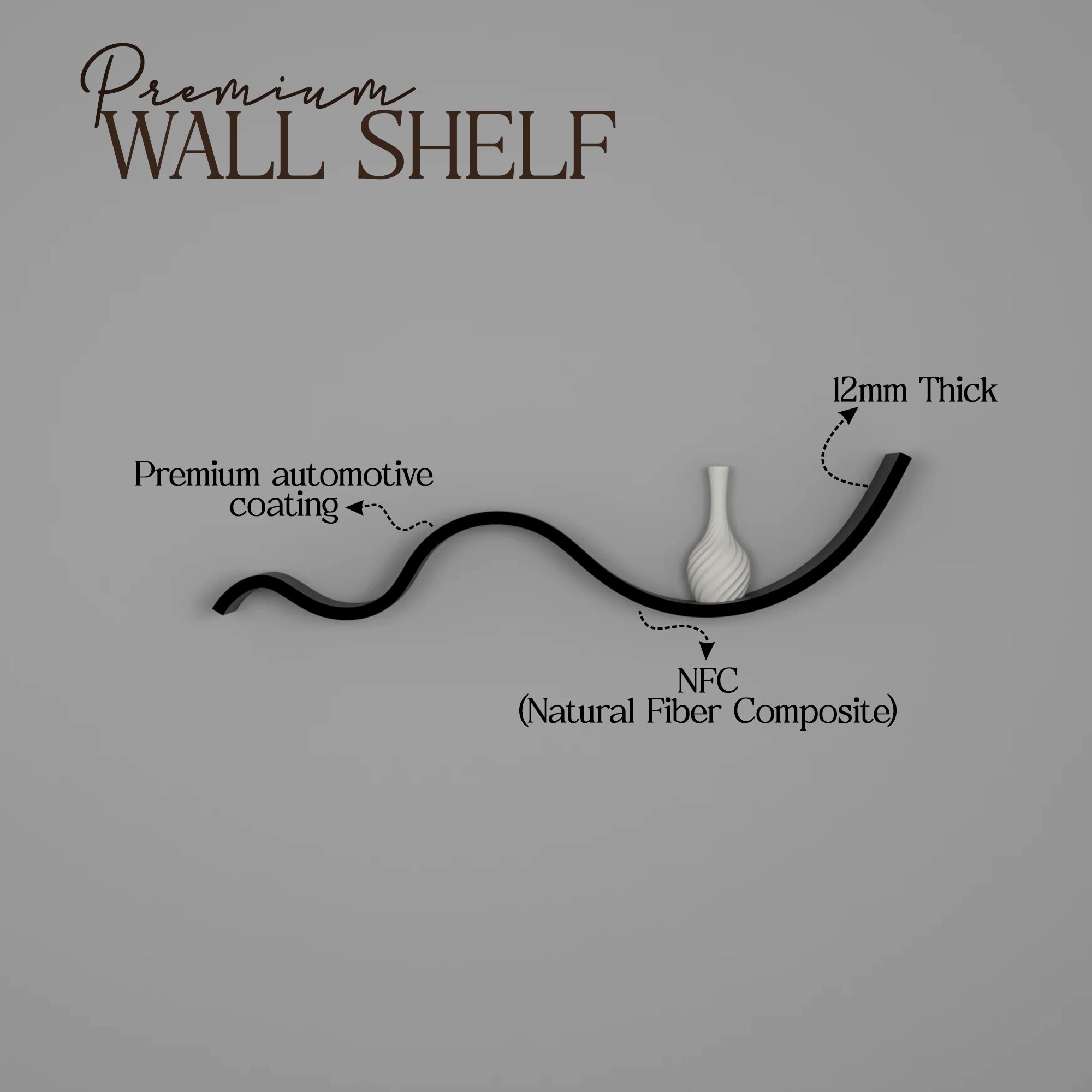 Metafurn WaveLine Floating Shelf – Curved NFC Floating Shelf for Modern Wall Decor