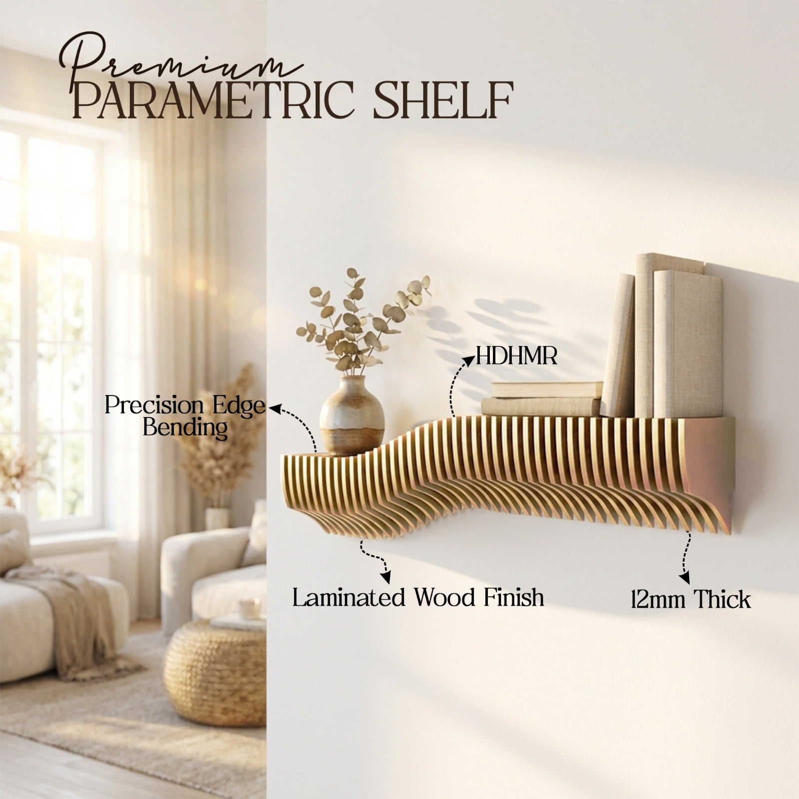 Parametric Contoured Slatted Wall Shelf